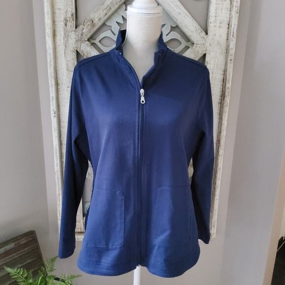 Ruby Rd Women's Casual Twill Pocket Zip-Up Jacket Top in Navy Blue - Picture 3 of 5